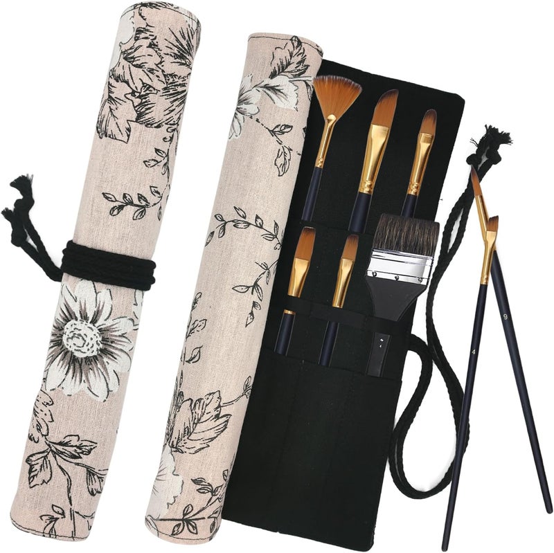 Funny live Paint Brush Holder Art Supplies, Artist Brush Holder & Art Supply Storage Organizer Roll-Up Case Bag, Protect Acrylic Oil Watercolor Paintbrushes (Peony-20 Slot Pockets) - Image 1
